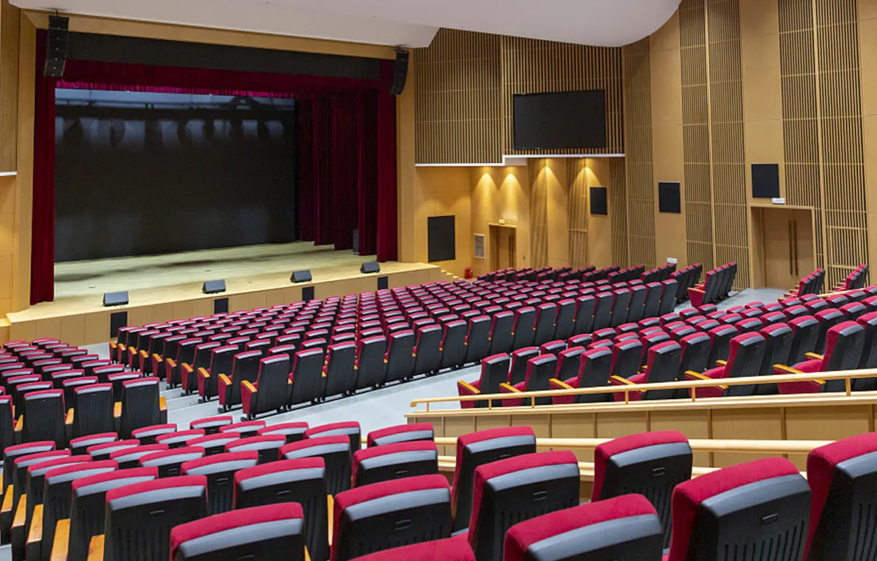 Konferans salonu ses sistemleri, net ve yüksek kaliteli ses deneyimi için optimize edilmiştir.